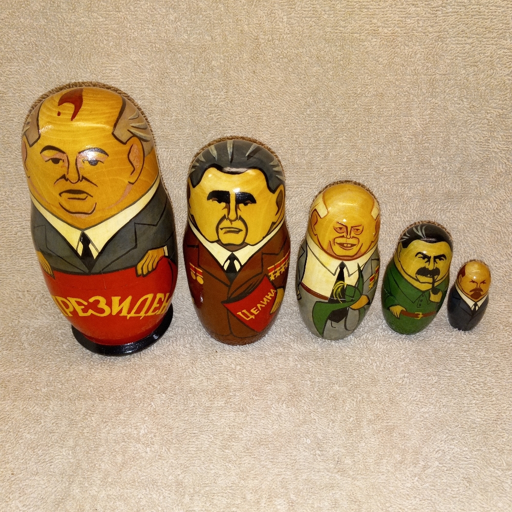 Vintage Historic Soviet Russian Leaders Nesting Dolls, Made in USSR, Gorbachev